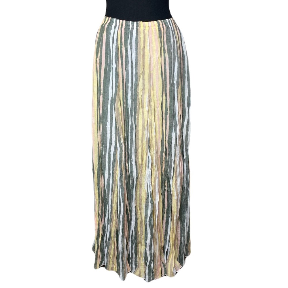 New Directions Gauze Maxi Length Rainbow Striped Pleated Skirt Women’s Medium